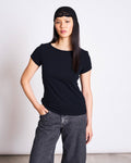 BRUSHED BOAT NECK T-SHIRT OTTO SOFT BLACK GOTS