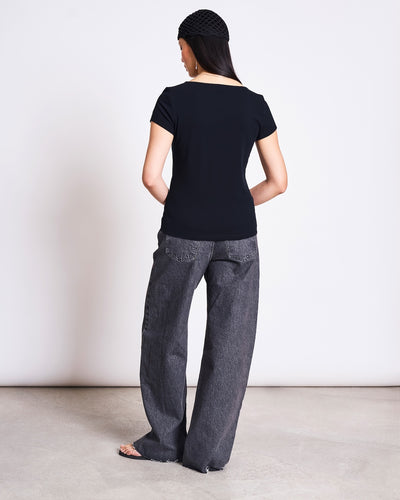 BRUSHED BOAT NECK T-SHIRT OTTO SOFT BLACK GOTS