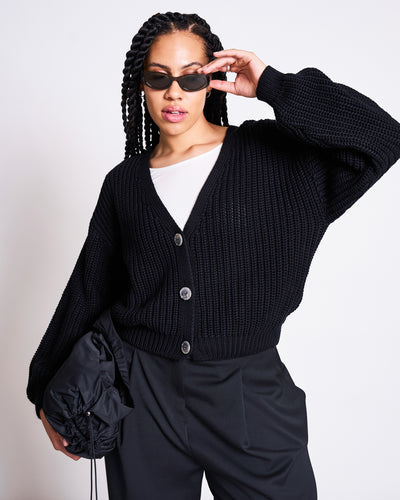 CHUNKY CARDIGAN LENA BLACK GOTS