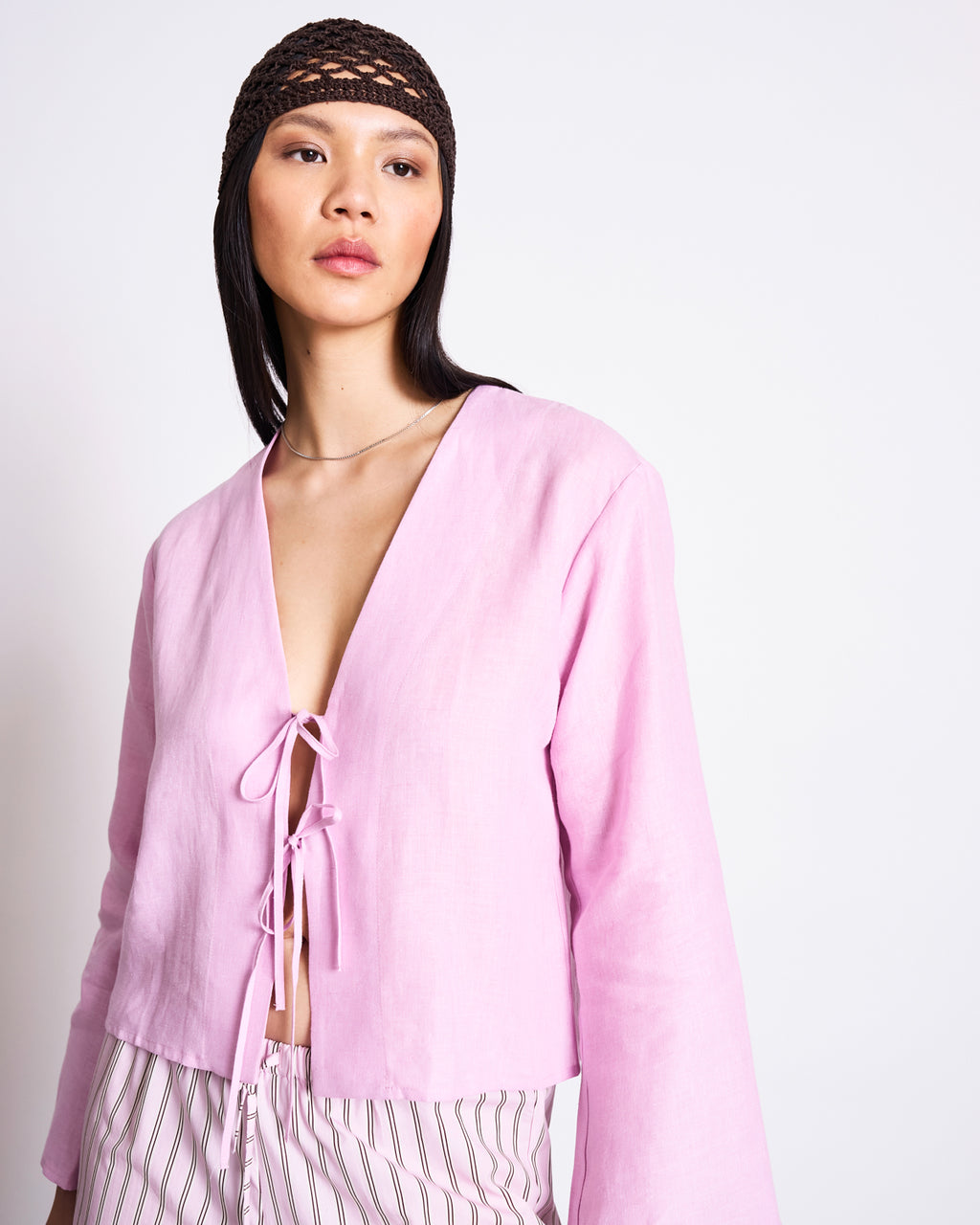 LINEN TIE BLOUSE SKAGEN LIGHT ORCHID