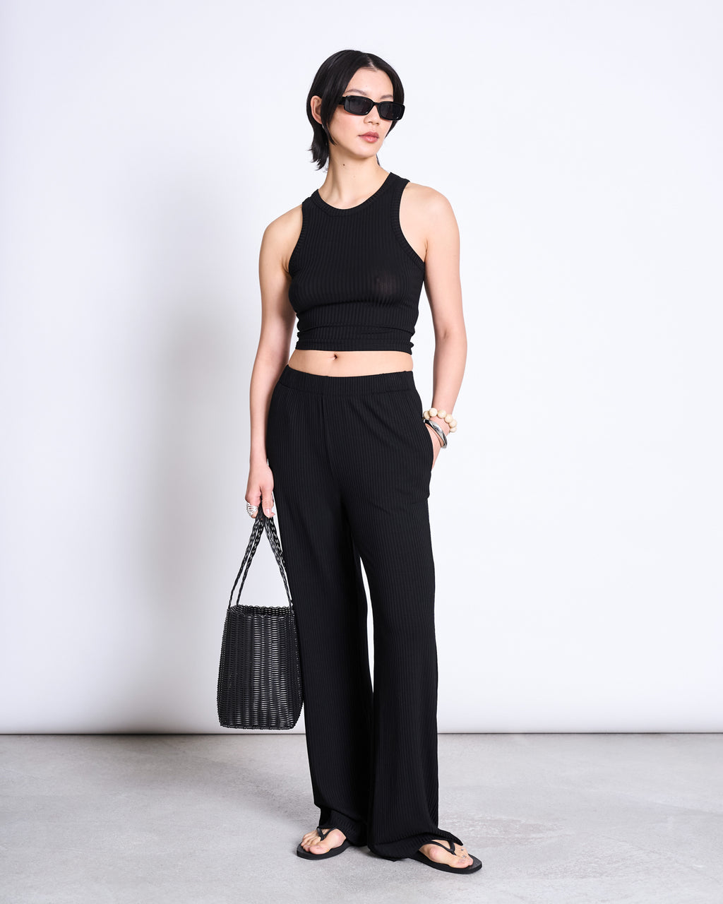 TENCEL™ LYOCELL RIB PANTS SMILLA BLACK Wide Pants jan-n-june 2