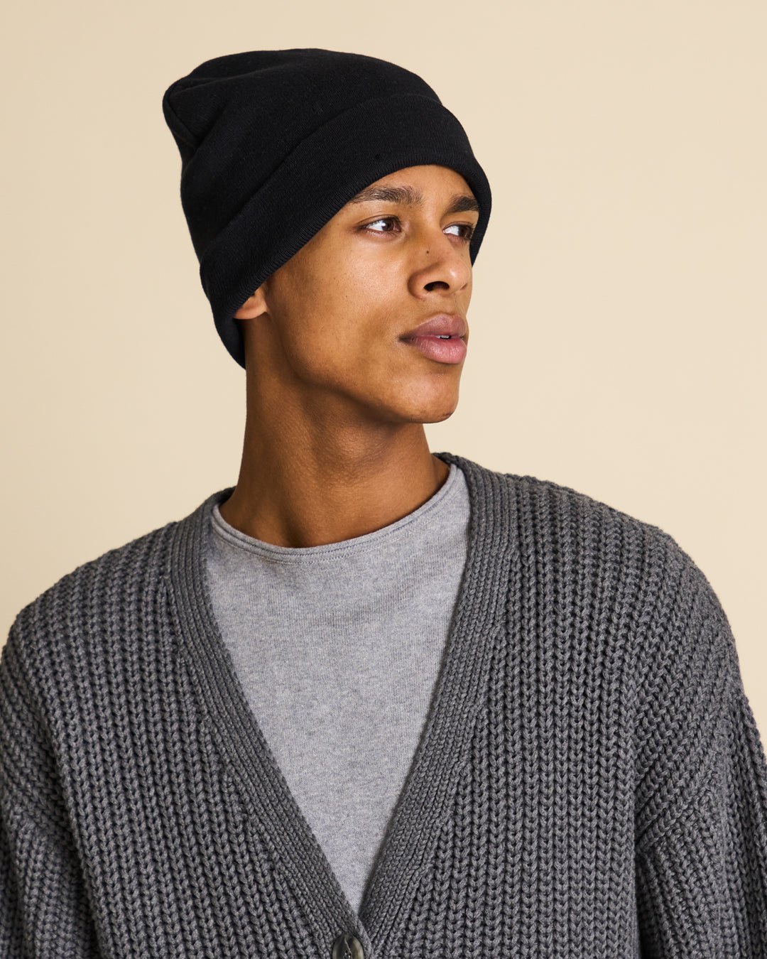 KNIT BEANIE BROOKLYN BLACK FOR MEN GOTS