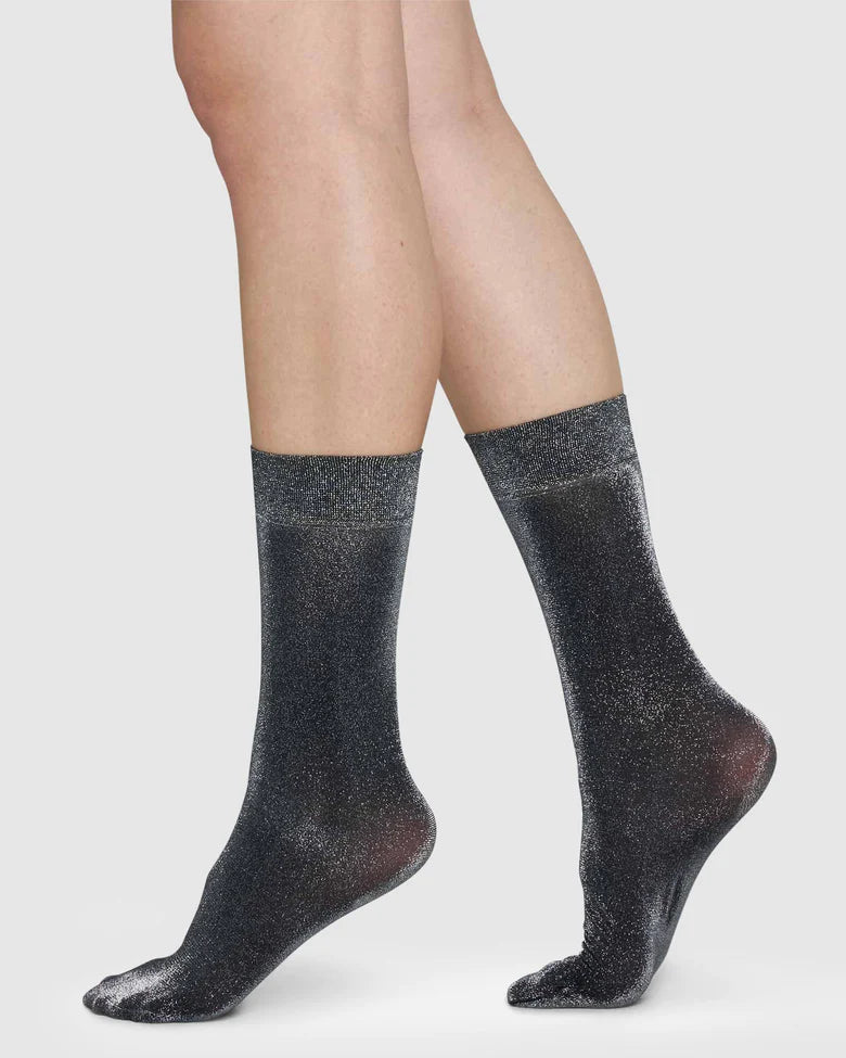 SWEDISH STOCKINGS SOCKS INES BLACK SHIMMERY 40 DEN