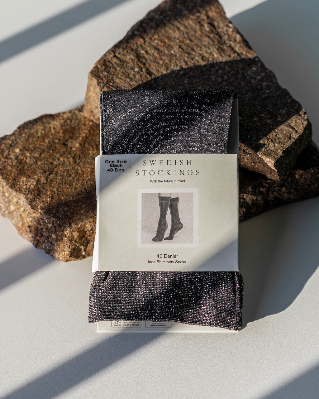 SWEDISH STOCKINGS SOCKS INES BLACK SHIMMERY 40 DEN